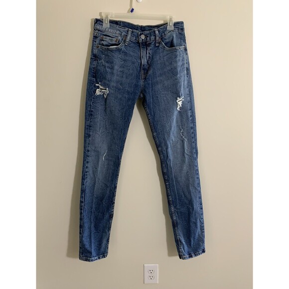 Levi's 511 Men's  Jeans W32 L34 Straight Fit Dark Wash 5 Pocket Distressed - Picture 1 of 11